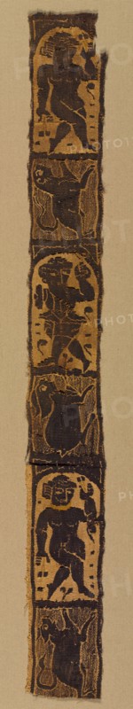 Ornamental Shoulder Bands from a Tunic, 500s. Egypt, Byzantine period, 6th century. Tapestry weave with supplementary weft wrapping; undyed linen and dyed wool; average: 7 x 43.5 cm (2 3/4 x 17 1/8 in.)