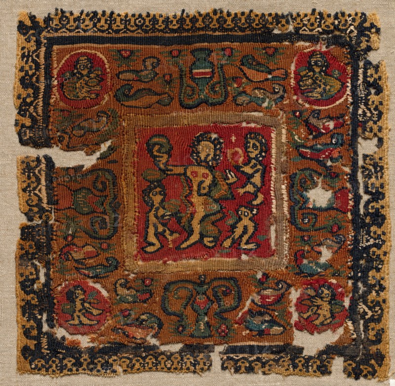 Segmentum from a Tunic, 400s - 600s. Egypt, Byzantine period, 5th - 7th century. Tapestry (originally inwoven in tabby ground); wool and linen; overall: 21.9 x 22.6 cm (8 5/8 x 8 7/8 in.).