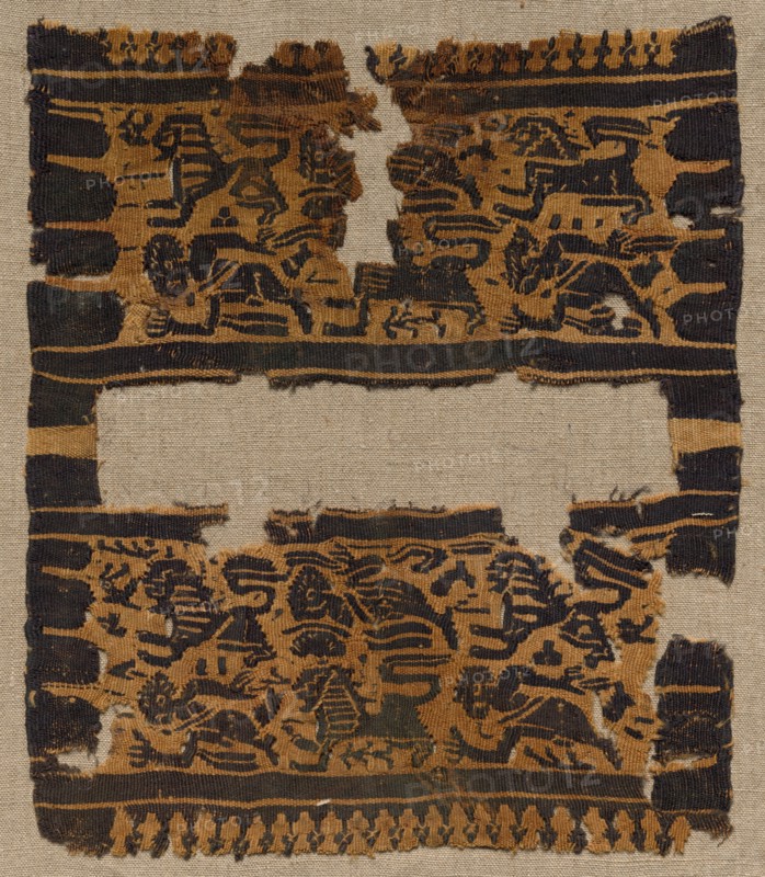 Fragment, Sleeve Ornament from a Tunic, early 600s. Egypt, Byzantine period, early 7th century. Tapestry (originally inwoven in tabby ground); wool; overall: 24.2 x 21 cm (9 1/2 x 8 1/4 in.)