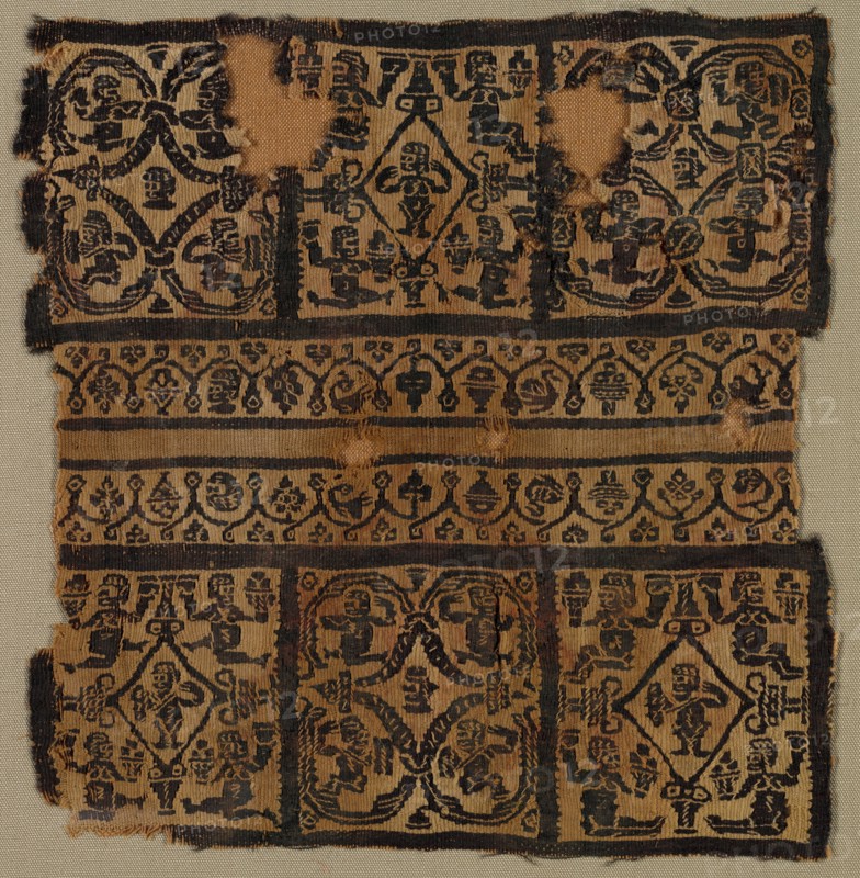 Fragments, Sleeve Ornament from a Tunic, 500s - early 600s. Egypt, Byzantine period, 6th-early 7th century. Tapestry (probably originally inwoven in tabby ground); wool; overall: 21.3 x 20.4 cm (8 3/8 x 8 1/16 in.)