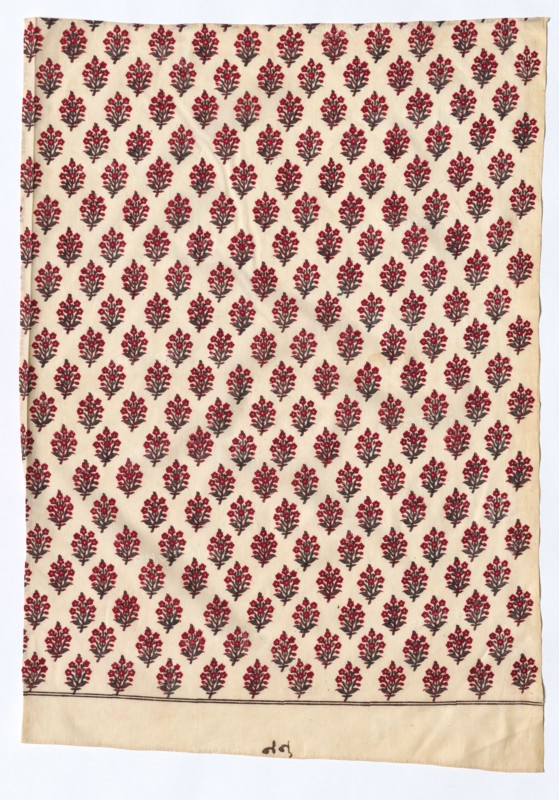 Fragment, early 1800s. India, early 19th century. Printed cotton; overall: 72.4 x 50.2 cm (28 1/2 x 19 3/4 in.)