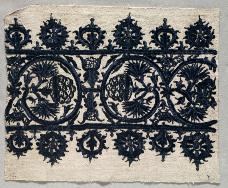Fragment of a Skirt Border, 1700s. Greece, Crete, 18th century. Embroidery: silk on linen tabby ground; overall: 31.8 x 26.1 cm (12 1/2 x 10 1/4 in.).