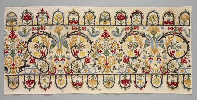 Border Strip of a Skirt, 1600s - 1700s. Greece, Crete, 17th-18th century. Embroidery: silk on linen tabby ground; average: 35.5 x 77 cm (14 x 30 5/16 in.)