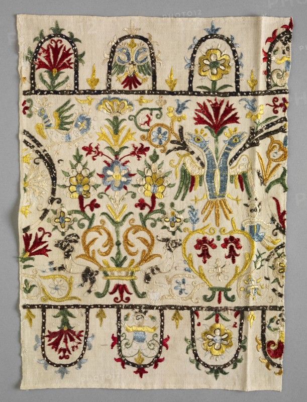 Border Strip of a Skirt, 1600s - 1700s. Greece, Crete, 17th-18th century. Embroidery: silk on linen tabby ground; average: 36.2 x 26.8 cm (14 1/4 x 10 9/16 in.)