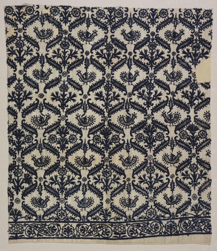 Fragment of a Bed Curtain, 1600s - 1700s. Greece, Crete, 17th-18th century. Embroidery: silk on linen tabby ground; overall: 78.7 x 69.3 cm (31 x 27 5/16 in.)