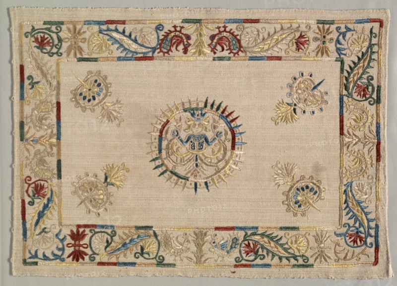 Pillow Cover, 1600s - 1700s. Greece, Crete, 17th-18th century. Embroidery: silk on linen tabby ground; overall: 49 x 35 cm (19 5/16 x 13 3/4 in.)