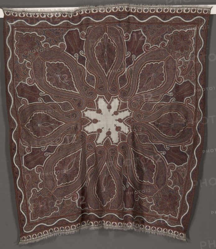 Square Shawl ( "amli"), 1800s. India, Kashmir, 19th century. Embroidery, large pieced areas: wool ; overall: 182.9 x 177.8 cm (72 x 70 in.)