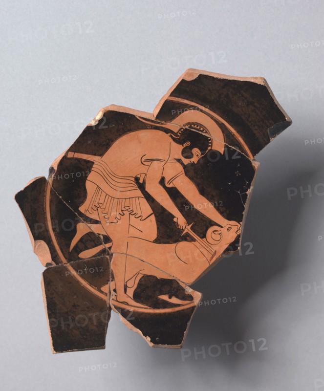 Fragment of a Kylix, c. 490-480 BC. Greece, Attic, 5th Century BC. Red-figure terracotta; diameter: 10.1 cm (4 in.).