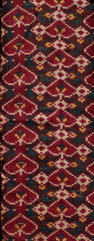 Fragment, 1800s. India, Gujarat, 19th century. Patola (double ikat) weaving; silk; overall: 44.5 x 17.2 cm (17 1/2 x 6 3/4 in.).