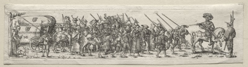 Soldiers on the March. Theodor de Bry (Flemish, 1528-1598). Engraving