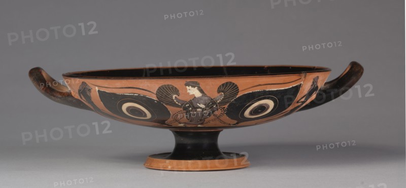 Black Figured Eye Kylix, 500s. Greece, 6th Century BC. Black-figure terracotta; diameter: 21.3 cm (8 3/8 in.).