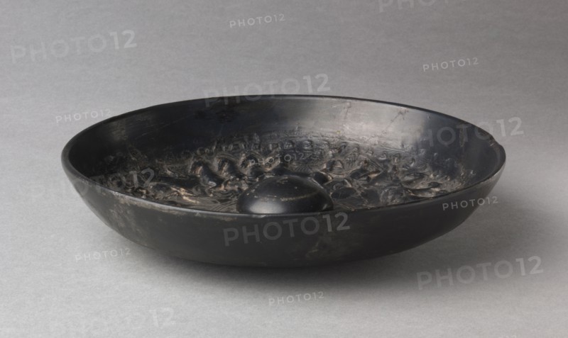 Phiale, 100s BC. Greece, 2nd Century BC. Black-glazed earthenware; diameter: 20.6 cm (8 1/8 in.); overall: 4.4 cm (1 3/4 in.).