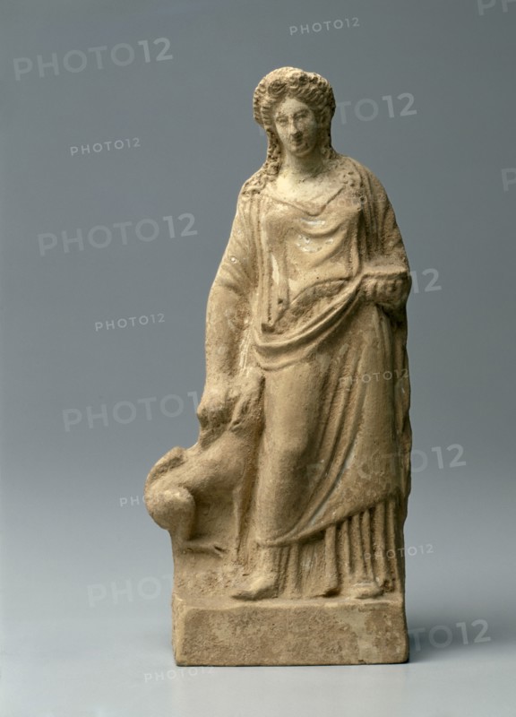 Figurine of Demeter with Pig, 400s BC. Greece, Athens, 5th Century BC. Terracotta; overall: 20 cm (7 7/8 in.).