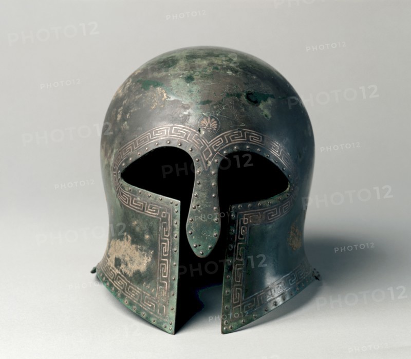 Corinthian Helmet, 500-475 BC. Greece, early 5th Century BC. Bronze; overall: 21.5 cm (8 7/16 in.).