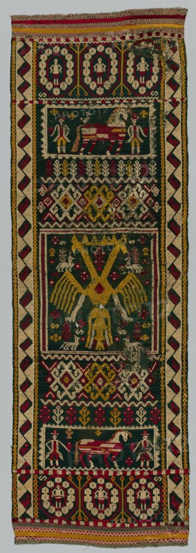 Woven Chest or Bed Cover, 1700s. Italy, Terra di Lavoro, 18th century. Embroidery; wool on linen; overall: 294.6 x 99.1 cm (116 x 39 in.).