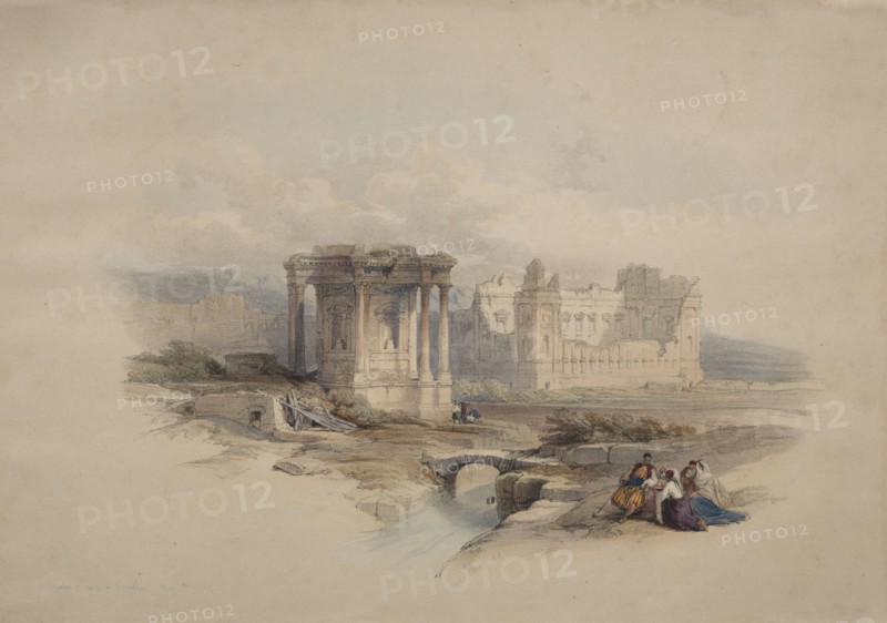 Circular Temple at Baalbec, 1839. David Roberts (British, 1796-1864). Color lithograph