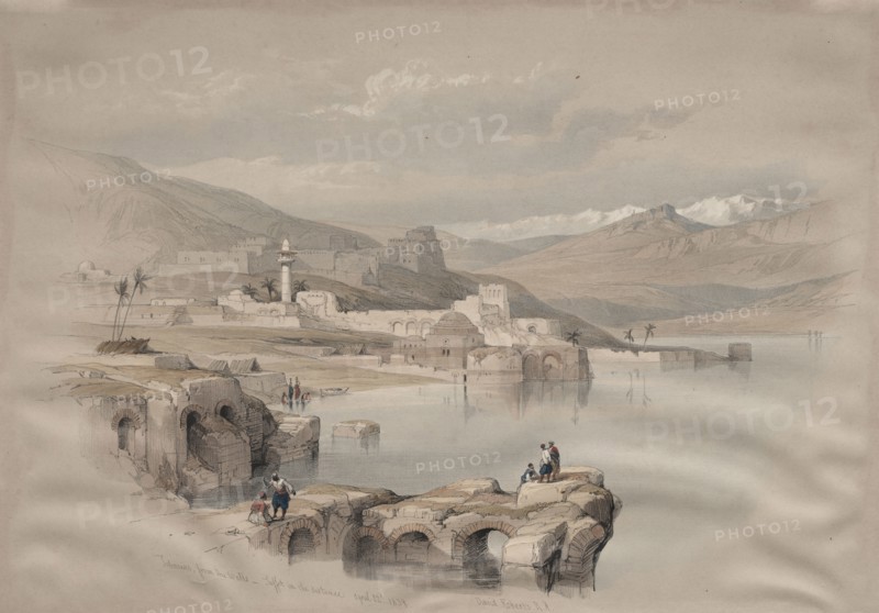 Tiberias, from the Walls, Safet in the Distance, 1839. David Roberts (British, 1796-1864). Color lithograph