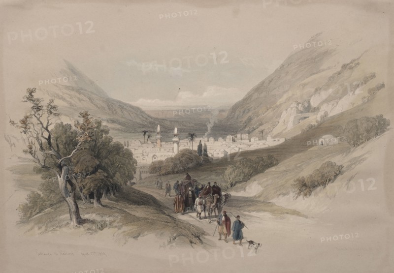 Entrance to Nablus, 1839. David Roberts (British, 1796-1864). Color lithograph