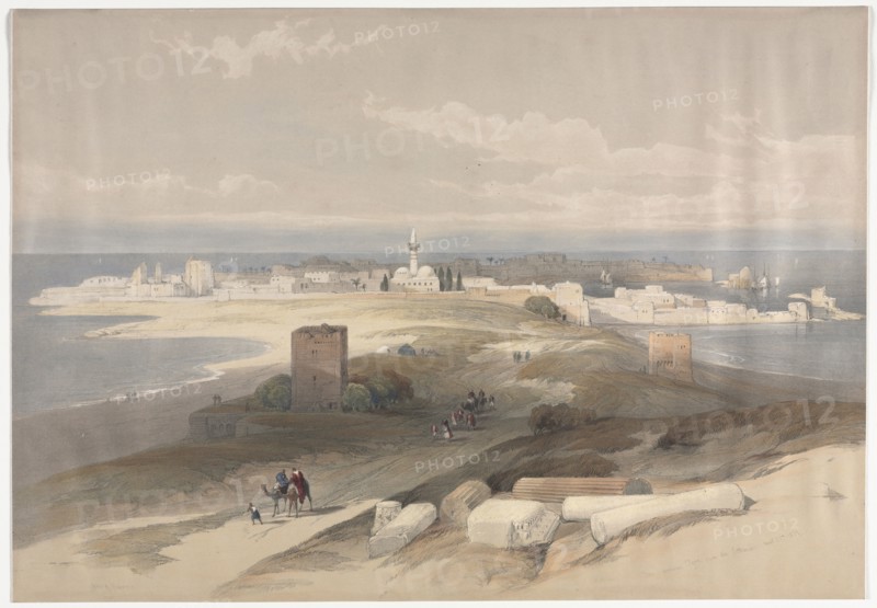 Sur or Tsor, Ancient Tyre from the Isthmus, 1839. David Roberts (British, 1796-1864). Color lithograph