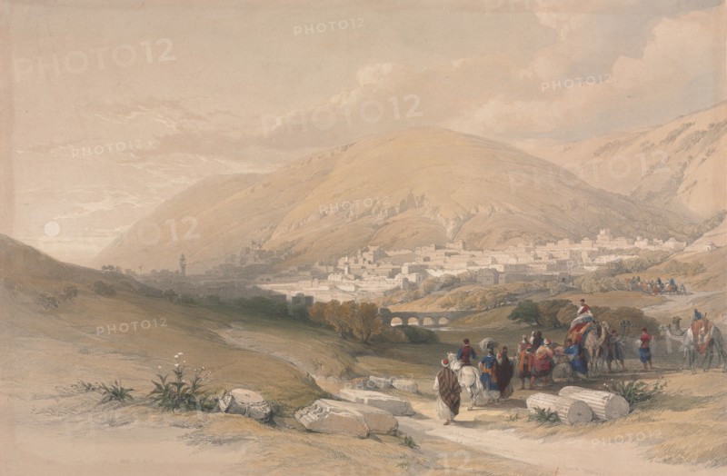Nablus Ancient Shechem, 1839. David Roberts (British, 1796-1864). Color lithograph