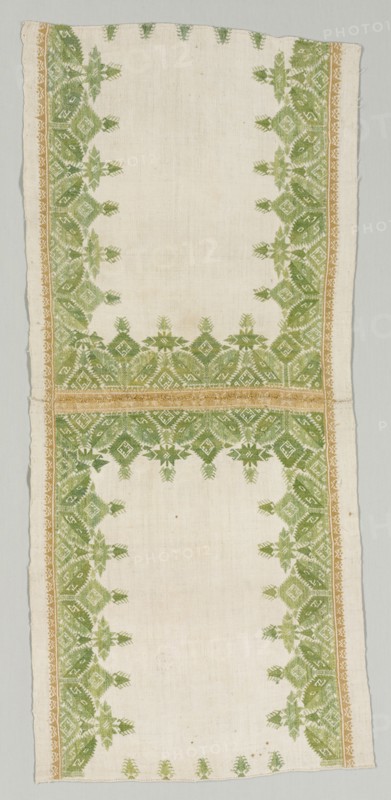 Pillow Cover, 1700s. Greece, Cyclades Islands, Amorgos, 18th century. Embroidery; silk and gold filé on linen; overall: 105.8 x 46.4 cm (41 5/8 x 18 1/4 in.).