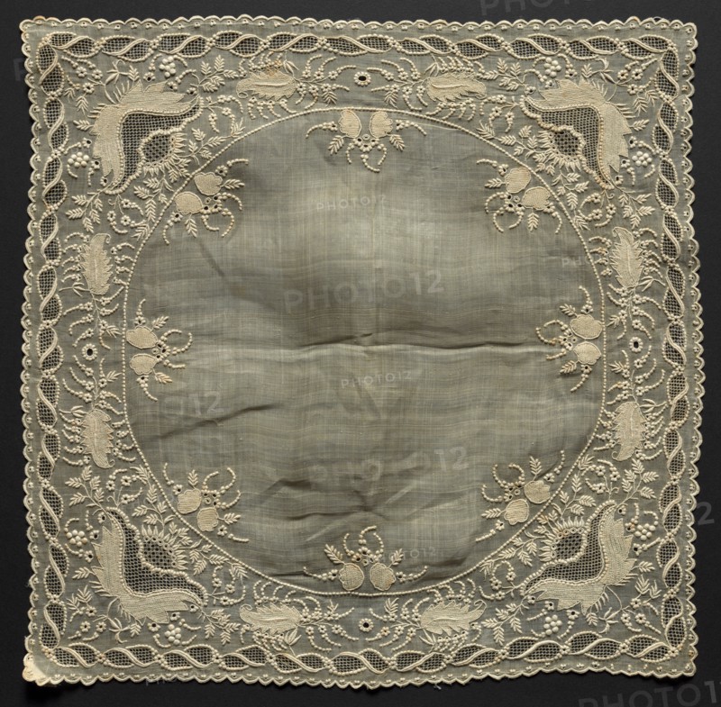 Handkerchief, 1800s. Madeira, 19th century. Plain weave cotton? with cotton? embroidery; average: 34.9 x 34.9 cm (13 3/4 x 13 3/4 in.).
