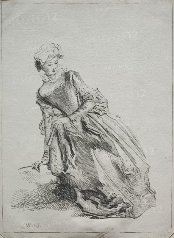 Woman Seated, 1700s. Copy after Jean Antoine Watteau (French, 1684-1721). Etching