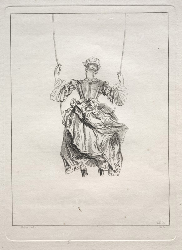 The Swing. François Boucher (French, 1703-1770), after Jean Antoine Watteau (French, 1684-1721). Etching; sheet: 28.6 x 21 cm (11 1/4 x 8 1/4 in.); platemark: 24.6 x 18 cm (9 11/16 x 7 1/16 in.); border: 22.4 x 16.6 cm (8 13/16 x 6 9/16 in.)