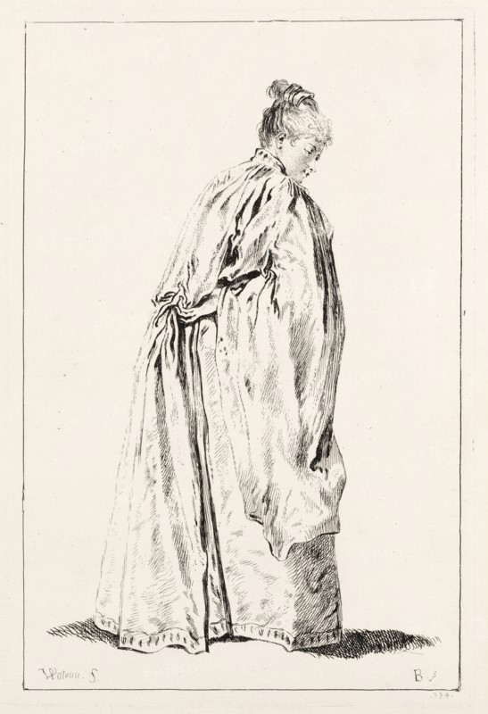 Woman Standing. François Boucher (French, 1703-1770), after Jean Antoine Watteau (French, 1684-1721). Etching; platemark: 32.3 x 21.6 cm (12 11/16 x 8 1/2 in.)