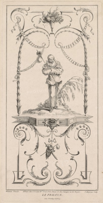 Le Frileux,  Arabesque. Jean Moyreau (French, 1690-1762), after Jean Antoine Watteau (French, 1684-1721). Engraving