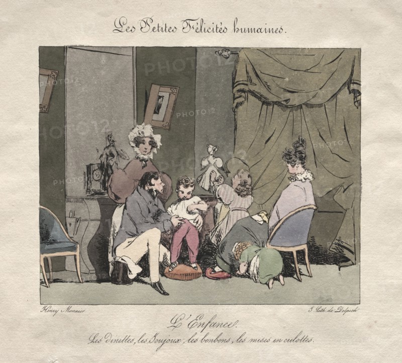 Little Human Felicities:  Childhood. Henry Bonaventure Monnier (French, 1805-1877). Color lithograph