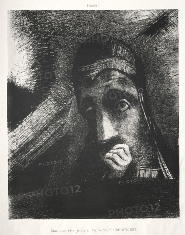 Homage to Goya:  In My Dream I Saw in the Heavens a Mysterious Countenance, 1885. Odilon Redon (French, 1840-1916). Lithograph