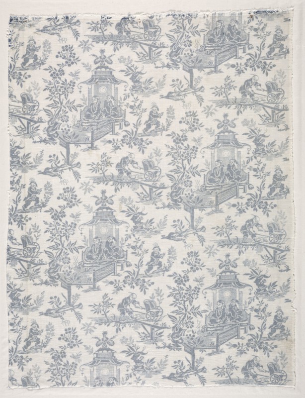 Fragment of Woodblock Printed Cotton, c. 1770. France, Jouy, 18th century. Woodblock print on cotton and linen mixed; overall: 79.6 x 61.6 cm (31 5/16 x 24 1/4 in.)