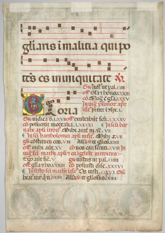 Leaf from a Gradual: Decorated Initial (verso), c. 1480. Jacopo Filippo d' Argenta (Italian, 1501). Ink, tempera, and gold on parchment; sheet: 77 x 52 cm (30 5/16 x 20 1/2 in.)