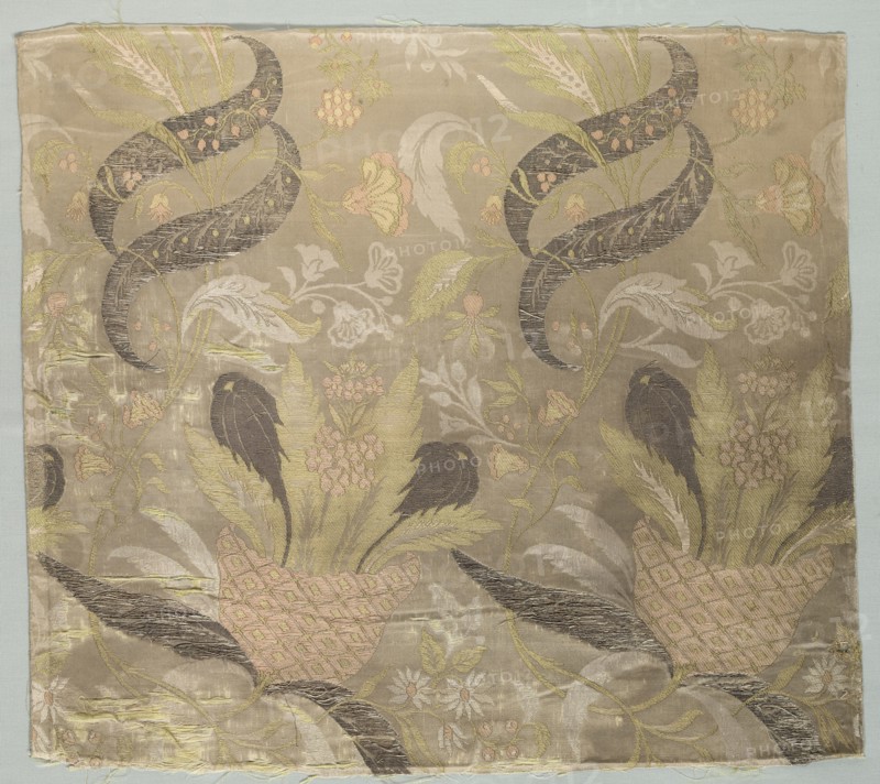 Large Floral Motif, 1830-1899. France, 19th century. Plain compound satin; overall: 47.6 x 53.3 cm (18 3/4 x 21 in.)