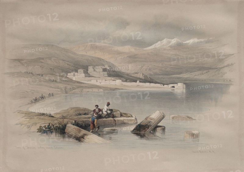 Town of Tiberias Looking Towards Lebanon, 1839. David Roberts (British, 1796-1864). Color lithograph
