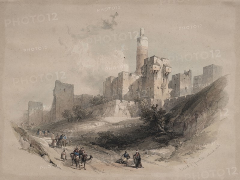 Citadel of Jerusalem, without the Walls, Tower of David, 1839. David Roberts (British, 1796-1864). Color lithograph