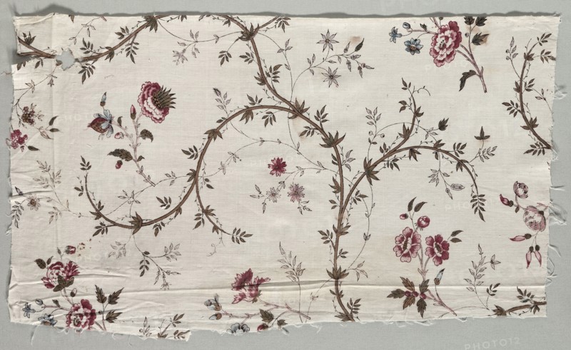 Woodblock Printed Cotton Fragment, 1785. England, late 18th century. Woodblock print on cotton; overall: 55.9 x 31.8 cm (22 x 12 1/2 in.)