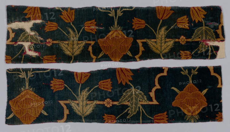 Fragments of a Carpet, 1600-1650. Imperial Manufactory (Indian). Silk and wool; average: 85.1 x 21.6 cm (33 1/2 x 8 1/2 in.)