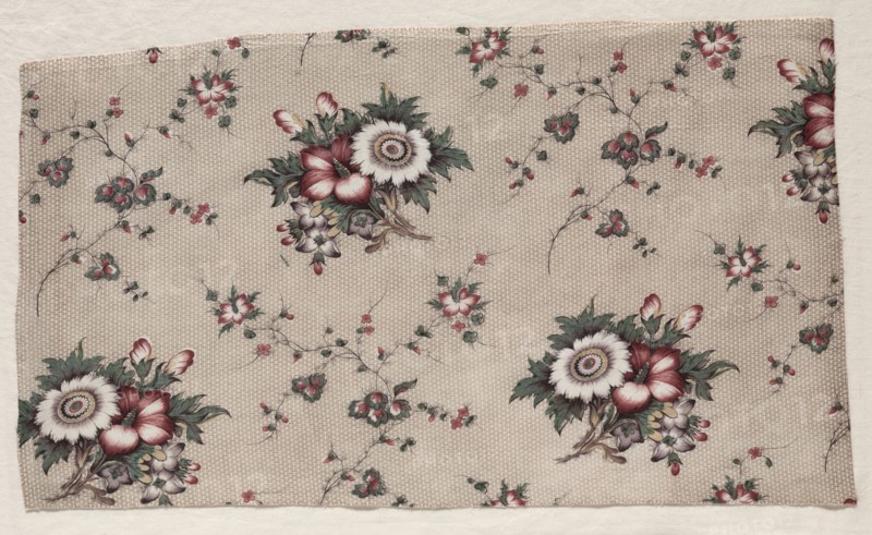 Glazed Chintz Fragment, c. 1830. England, 19th century. Machine and block printed cotton; overall: 31.9 x 53.6 cm (12 9/16 x 21 1/8 in.)