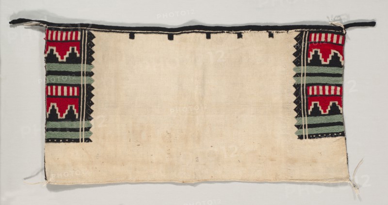 Ceremonial Dance Kilt, c. 1900-1925. America, Native North American, Southwest, Pueblo (Hopi or Rio Grande), Post-Contact, Early Period. Warp face plain weave handspun cotton with embroidery: wool (handspun); overall: 56 x 123 cm (22 1/16 x 48 7/16 in.).