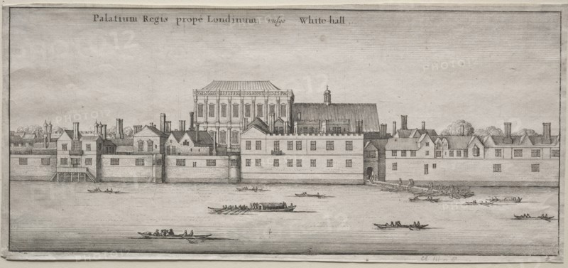 Views of London:  Whitehall from the River. Wenceslaus Hollar (Bohemian, 1607-1677). Etching