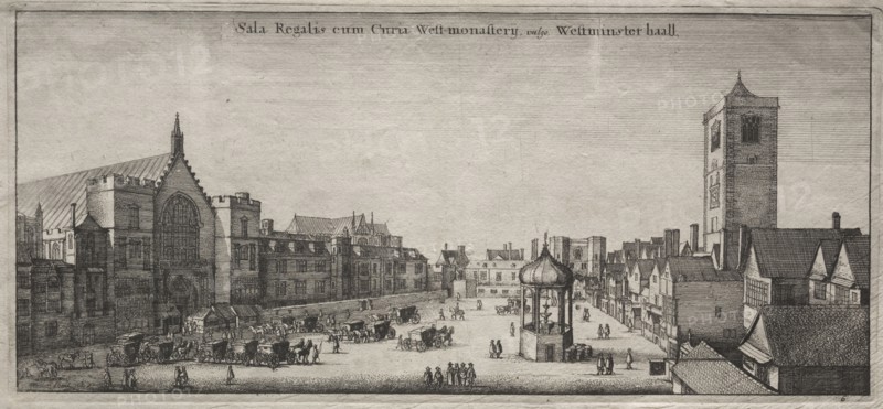 Views of London:  New Palace Yard with Westminster Hall, and the Clock House, 1647. Wenceslaus Hollar (Bohemian, 1607-1677). Etching