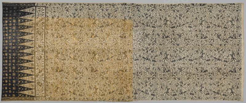 Sarong, 1800s. Indonesia, Java, North Coast, 19th century. Batik and applied gold, cotton; overall: 276.8 x 113 cm (109 x 44 1/2 in.)