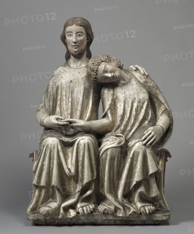 Christ and Saint John the Evangelist, 1300-1320. Germany, Swabia, near Bodenese (Lake Constance), early 14th century. Polychromed and gilded oak; overall: 92.7 x 64.5 x 28.8 cm (36 1/2 x 25 3/8 x 11 5/16 in.).