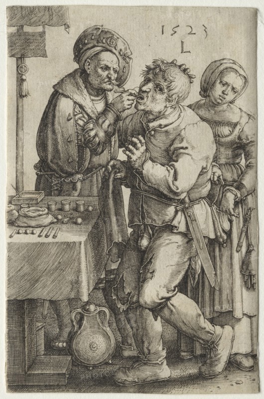 The Dentist, 1523. Lucas van Leyden (Dutch, 1494-1533). Engraving