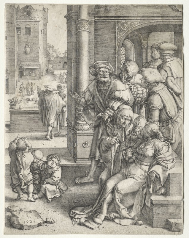 The Poet Virgil Suspended in a Basket, 1525. Lucas van Leyden (Dutch, 1494-1533). Engraving