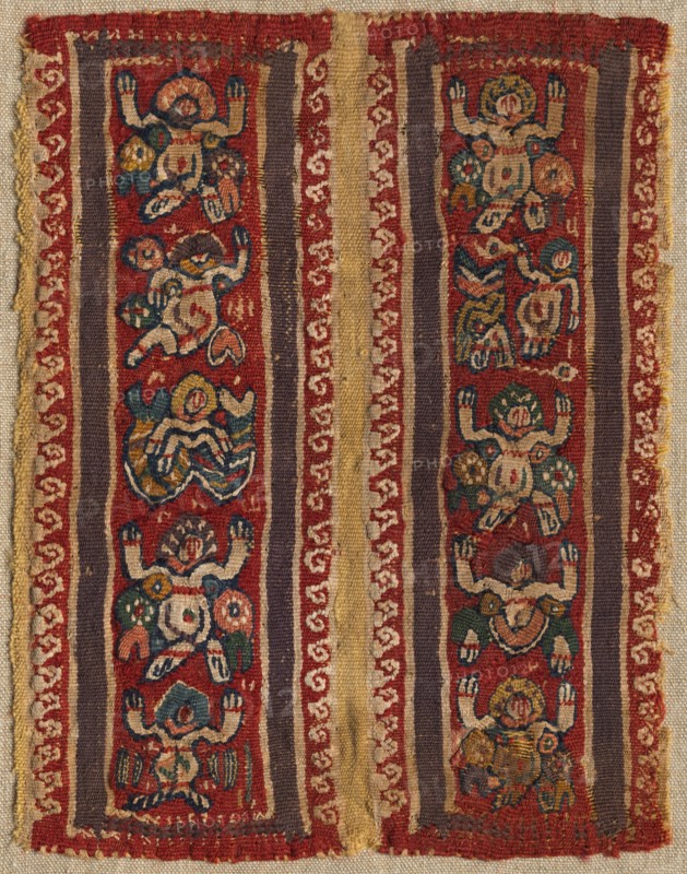 Fragment, Sleeve Ornament of a Tunic, 400s - 600s. Egypt, Byzantine period, 5th - 7th century. Tabby weave with inwoven tapestry ornament, linen and wool; overall: 15.6 x 20 cm (6 1/8 x 7 7/8 in.).