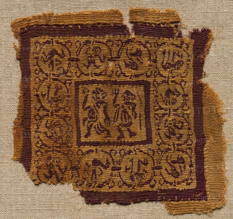 Fragment, with a Segmentum, from a Tunic, early 600s. Egypt, Byzantine period, early 7th century. Tabby ground, inwoven tapestry ornament; wool; overall: 11.5 x 11.2 cm (4 1/2 x 4 7/16 in.).
