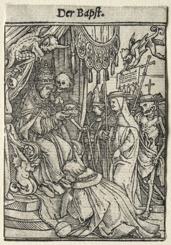Dance of Death:  The Pope. Hans Holbein (German, 1497/98-1543). Woodcut